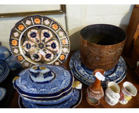 A Collection of Ceramics to Include Royal Crown Derby Plates, Royal Worcester Tureen (Repaired), 19th Century Blue and White 