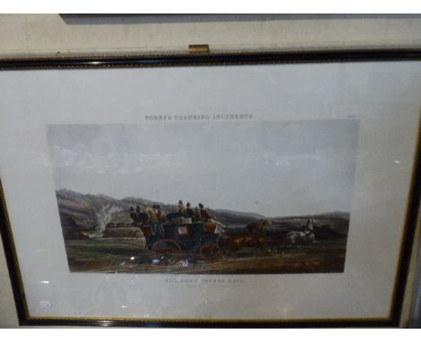 A Framed Coaching Incident Print by Fores's, The Road Versus Rail, 86cm Wide