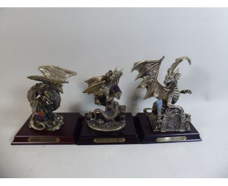 A Collection of Three Myth and Magic Dragon Figures, The Enchanted Portal, Guardian of the Celtic Stone and the Amethyst Cast