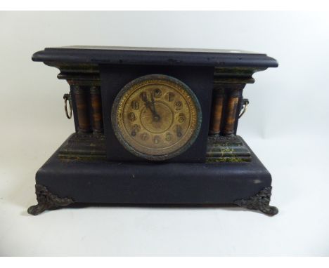 An American Faux Marble Mantle Clock, 45cm Wide