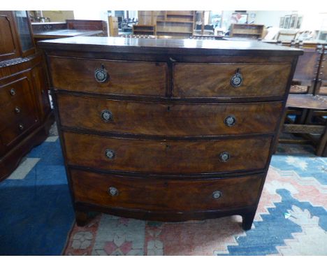 A 19th Century Bow Fronted Mahogany Chest of Two Short and Three Long Drawers on Bracket Feet, 102cm Wide