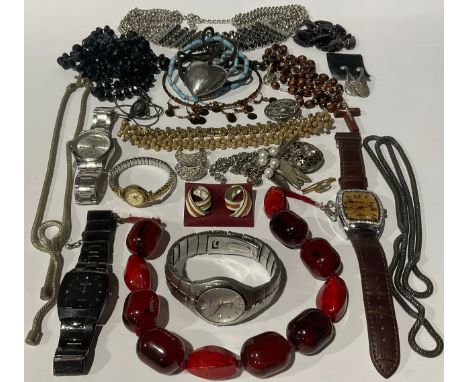 Jewellery and Watches - various costume jewellery; rosary beads; a Rado wristwatch; etc