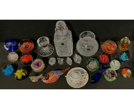 A collection of paperweights, Royal Crown Derby Pheasant (seconds), glass vortex's, butterfly, bubbled, sea anemone etc, Swar