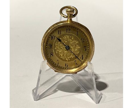 A Ladies Continental 18ct Gold Pocket Fob Watch (A/F); stamped "18K", measures approx. 35mm width and approx. 47mm in height 