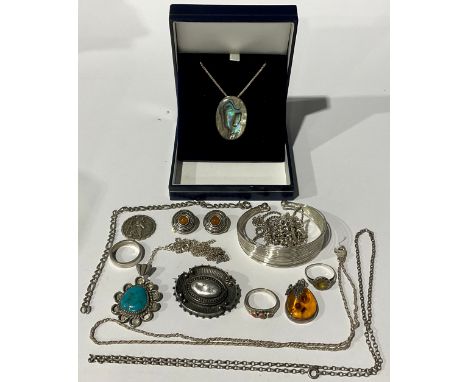 A selection of Silver and Unmarked White Metal Jewellery; some of the jewellery is broken, the silver jewellery includes a "9