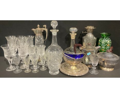 Glass and Plated Ware - a silver plate mounted cut glass claret jug; a 19th century cut glass decanter; early 19th century wi