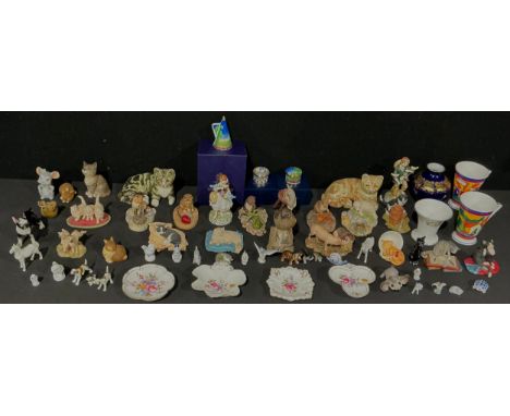 A Winstanley model, of a cat, size 2, 15.5cm long, signed; another; a Royal Worcester circular pill box, Blue Glade, 4.5cm di