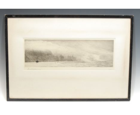 Harold Wyllie (1880-1973)  The Needles  signed, No. XXX, etching, 13cm x 36cm