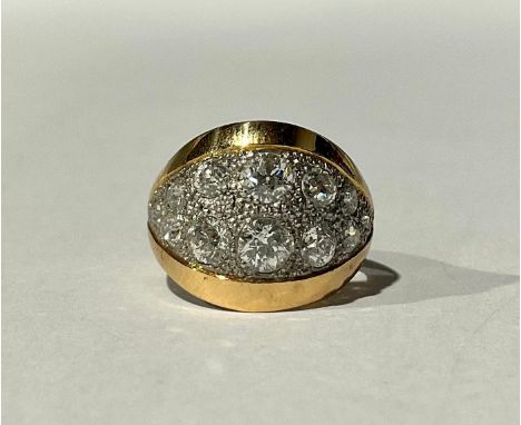 An 18ct Gold Approx. 1.00ct (1 carat) Total Old European Cut Diamond Cluster Ring stamped "750", ring size I 1/2, total gross