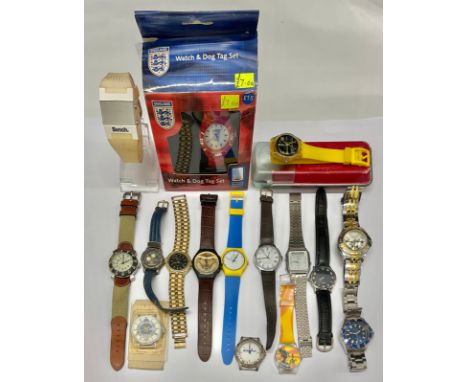 Watches - Swatch James Bond Golden Eye chronograph wristwatch, SUYB102, 1995, brown textured strap; GK714 Canard Laque; other