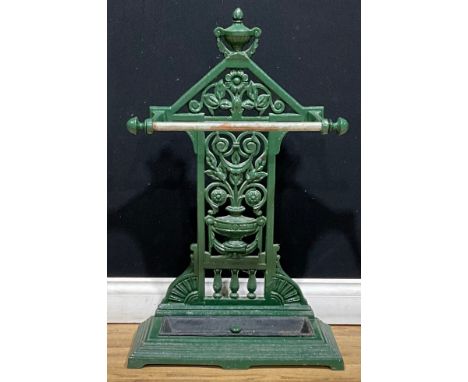 An Aesthetic Movement design cast iron umbrella or walking stick stand, the verso cast REGD NO 9093, 79.5cm high, 49cm wide, 