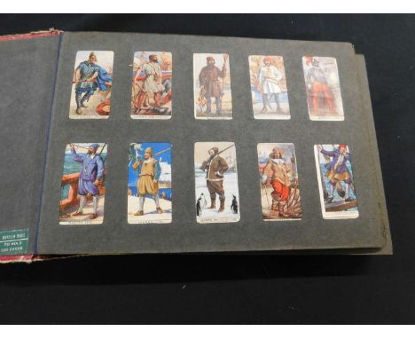 Old cigarette card album with Player, 7 sets and 3 part sets, the sets comprising Cricketers 1930, Cricketers 1934, 1930 Hist