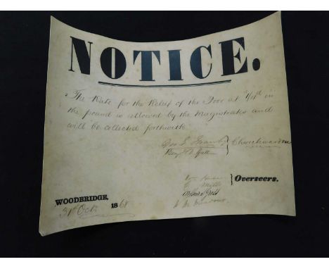 WOODBRIDGE 31ST OCT 1868 printed and manuscript notice "The Rate for the Relief of the Poor...", signed by the Church Wardens