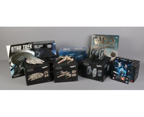A collection of mainly Star Wars and Star Trek items, to include boxed Hot Wheels Millennium Falcon, X-Wing Red Five and Tie 