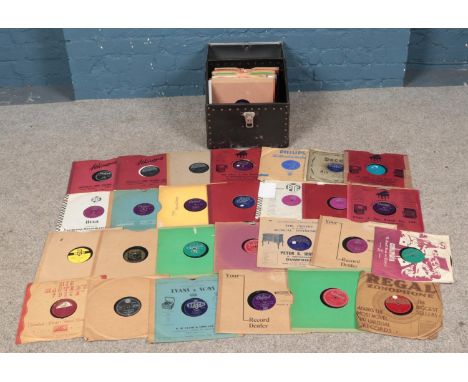 A carry case containing a collection of 78's records. Includes Buddy Holly, The Everly Brothers and Paul Anka.  