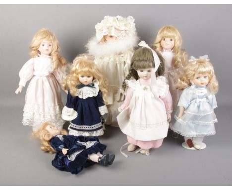 A box of assorted porcelain dolls including Leonardo Collection and Classique Collection Jessica.  