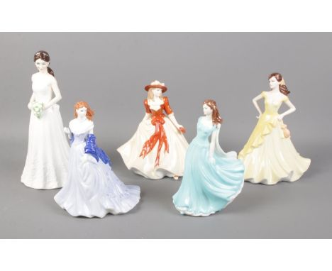 Five Royal Worcester and Coalport figures, most boxed, including Catherine Duchess of Cambridge, Victoria, Sentiments Thinkin