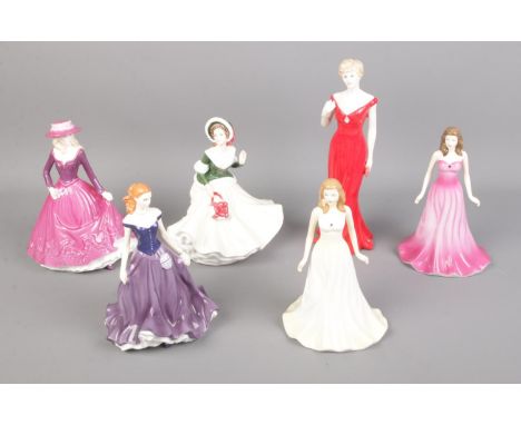Six Royal Doulton and Royal Worcester figures, most boxed, including Poppy, To Celebrate the Life of Princess Diana, June Pea