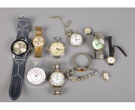 A collection of assorted wrist and pocket watches. To include Gents Zentra Schwebering manual wind, Smiths Empire and Citron 