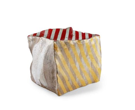 § Anthony Hepburn (British 1942-2015) Slab Built Box with Stripes, 1960s stripes in red and yellow, and white glazeDimensions