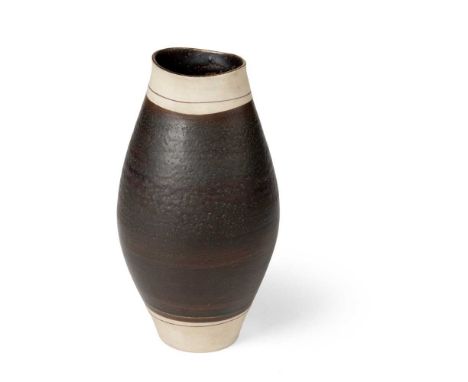 § Dame Lucie Rie (British 1902-1995) Vase impressed artist's seal, porcelain with scraffito line (below neck and above base r