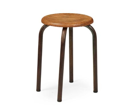 Jean Prouvé (French 1901-1984) Attributed to Stool oak plywood, painted steel rod legs, remnants of original green paintDimen