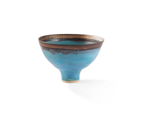 § Dame Lucie Rie (British 1902-1995) Footed Bowl impressed artist's seal, blue with manganese rimDimensions:10.5cm high, 16.5