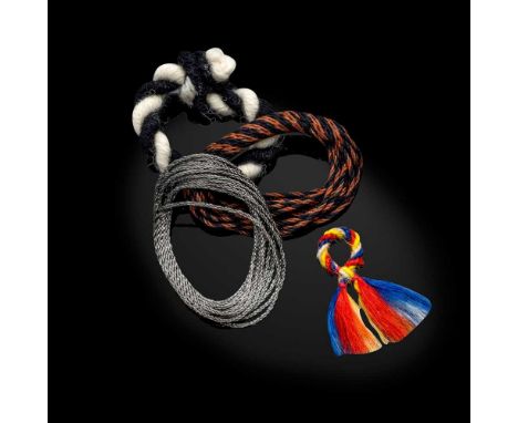 § Peter Collingwood O.B.E. (British 1922-2008) Three Bracelets and a Ring steel yarn, fibre and woolDimensions:the bracelets 