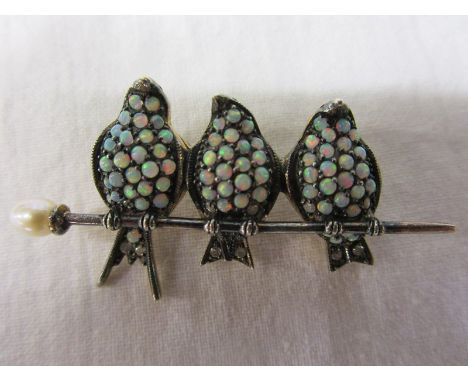 Opal , pearl &amp; diamond bird brooch