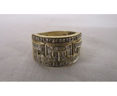 Heavy gold &amp; diamond Greek key ring