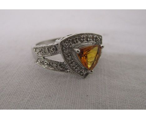 White gold, fire opal &amp; diamond set ring