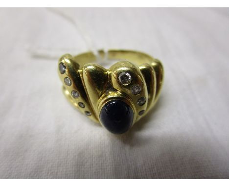 18ct gold cabochon sapphire &amp; diamond set ring