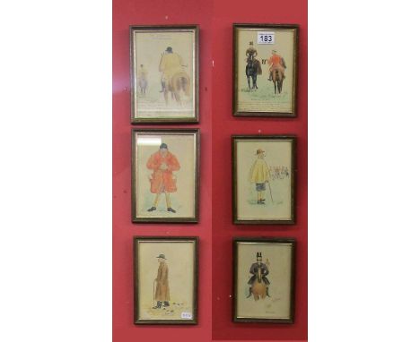 Set of six small pen &amp; ink sketches signed B Rom - Hunting themes