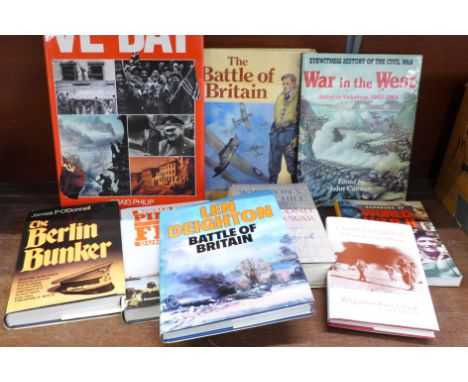 Nine military and War related books, including The Second World War, Winston S. Churchill, Battle of Britain, Pillar of Fire 