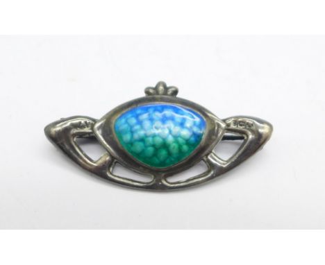 A silver and enamel Art Nouveau brooch, Birmingham 1909, Marples &amp; Beasley, width 33mm 