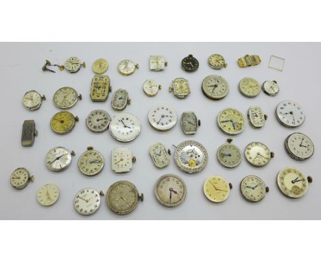 A collection of lady's wristwatch movements including Eterna, Smiths, Vertex, Bulova 