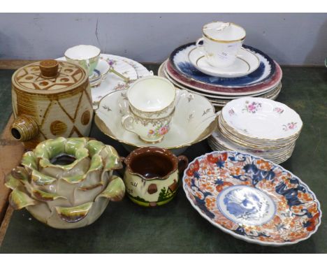 A collection of decorative plates, two Aynsley hunting scene, shire horse plate, red transferware, Leek Church, two other Ayn