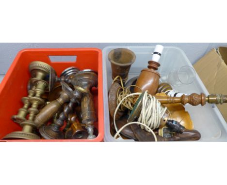A quantity of wooden candlesticks and lamp bases **PLEASE NOTE THIS LOT IS NOT ELIGIBLE FOR POSTING AND PACKING** 