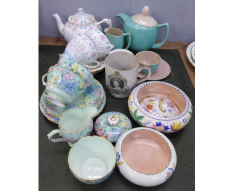 A Branksome China Art Deco tea service, Shelley Melody china, Grafton China tea set and two Poole Pottery bowls, etc. 