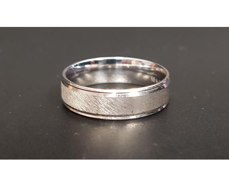 EIGHTEEN CARAT WHITE GOLD WEDDING BANDwith brushed finish, by Frederick Goldman, ring size U and approximately 7 grams 