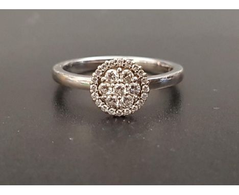 PRETTY DIAMOND CLUSTER RINGthe diamonds totaling approximately 0.25cts, on fourteen carat white gold shank, ring size L 