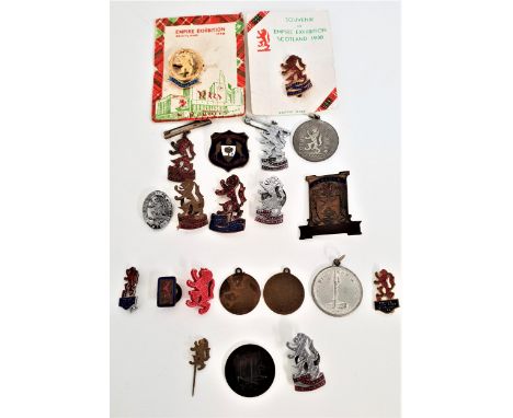 SELECTION OF GLASGOW EMPIRE EXHIBITION 1938 BADGES AND MEDALSof various designs, some with enamel detail (21) 