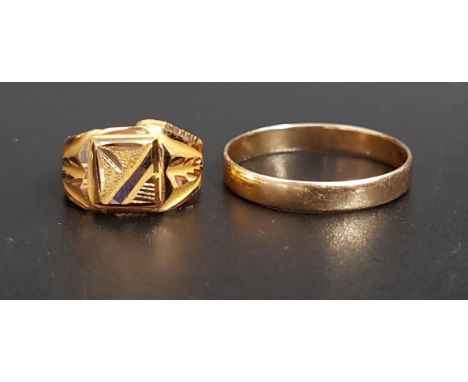 FOURTEEN CARAT GOLD WEDDING BANDring size O-P and approximately 1.2 grams: together with a small unmarked high carat gold rin