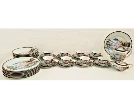 HAYASI CHINA DINNER SERVICEdecorated in the Kutani pattern and comprising seven soup bowls, eight dinner plates, eight side p