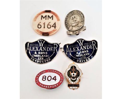 SELECTION OFF BUS AND TRAM BADGESincluding two W.Alexander & Sons conductor badges in blue enamel, Glasgow Corporation Transp