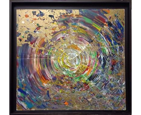 KATARAN, MYRON (Ukrainian b. 1984), "Spiral", a dynamic abstract panel, oil on wood, framed  57 x 54 cms (1)Further informati