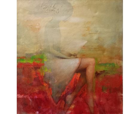 PANCHUK, IHOR (Ukrainian,b.1981), "The girl in the fog" Ethereal seated female figure, oil and acrylic on canvas, 60 x 65 cms