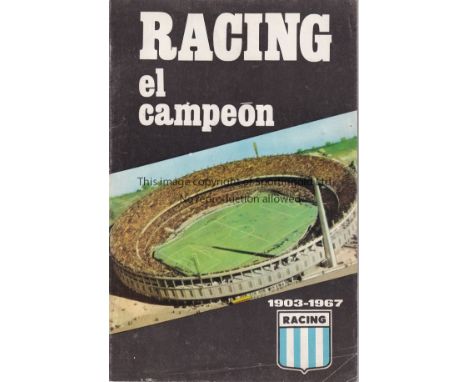 WORLD CLUB  1967   Booklet issued by Racing Club (Buenos Aires) for the World Club Championship game v Celtic, 1967 in Buenos