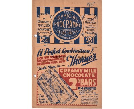 LEEDS - DERBY 1937-38   Leeds United home programme v Derby County, 26/3/1938, two punch-holes but very little print affected