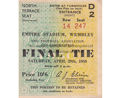 FA CUP FINAL TICKET      Ticket FA Cup Final Arsenal v Liverpool 29th April 1950.    Generally good